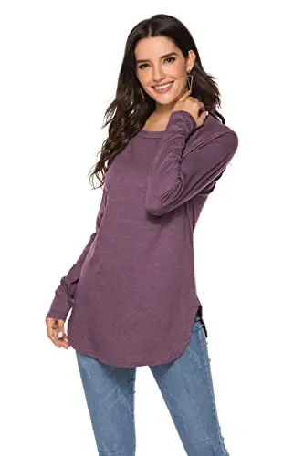 Newchoice Women's Casual Batwing Long Sleeve T Shirt Round Neck Basic Loose Tunic Tops - 2