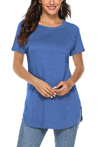 Newchoice Women's Casual Batwing Long Sleeve T Shirt Round Neck Basic Loose Tunic Tops - MODAZONE