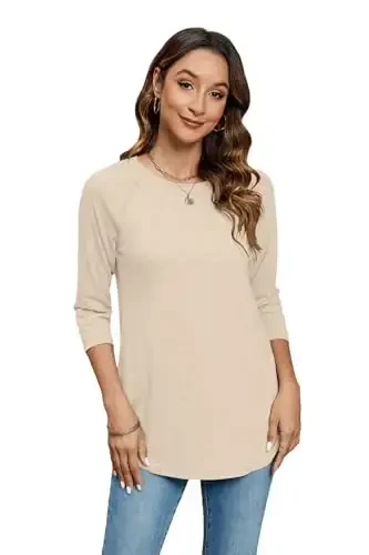 Newchoice Womens 3/4 Length Sleeve Tops Casual Round Neck Basic Tunic Shirts Loose Fit - Modazone (1)
