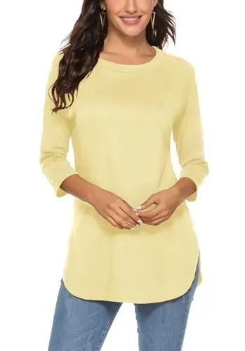 Newchoice Womens 3/4 Length Sleeve Tops Casual Round Neck Basic Tunic Shirts Loose Fit - 1