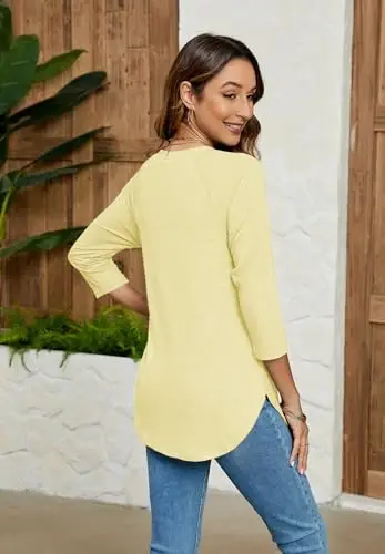 Newchoice Womens 3/4 Length Sleeve Tops Casual Round Neck Basic Tunic Shirts Loose Fit - 5