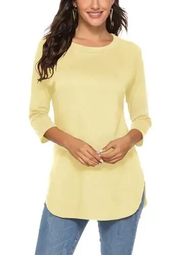 Newchoice Womens 3/4 Length Sleeve Tops Casual Round Neck Basic Tunic Shirts Loose Fit - Newchoice