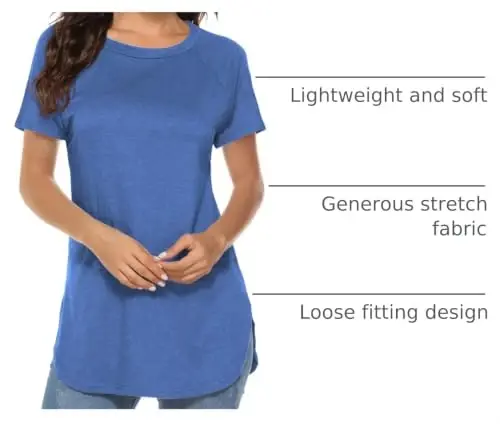 Newchoice Women's Casual Batwing Long Sleeve T Shirt Basic Loose Tunic Tops | Layering Tunics to wear with Leggings, Long Enough to Cover the Belly and Butt, Curved Rounded Hem, Round Neck Base Layers - 4