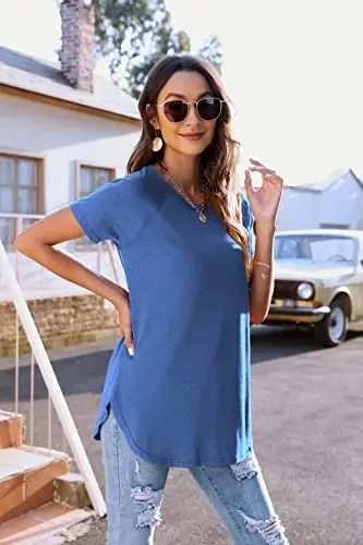 Newchoice Women's Casual Batwing Long Sleeve T Shirt Basic Loose Tunic Tops | Layering Tunics to wear with Leggings, Long Enough to Cover the Belly and Butt, Curved Rounded Hem, Round Neck Base Layers - 5