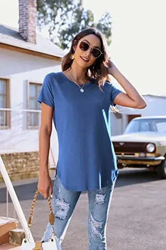 Newchoice Women's Casual Batwing Long Sleeve T Shirt Basic Loose Tunic Tops | Layering Tunics to wear with Leggings, Long Enough to Cover the Belly and Butt, Curved Rounded Hem, Round Neck Base Layers - 6