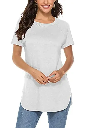 Newchoice Women's Casual Batwing Long Sleeve T Shirt Basic Loose Tunic Tops | Layering Tunics to wear with Leggings, Long Enough to Cover the Belly and Butt, Curved Rounded Hem, Round Neck Base Layers - 1