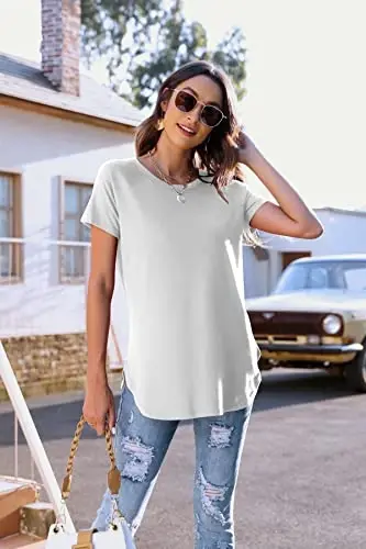 Newchoice Women's Casual Batwing Long Sleeve T Shirt Basic Loose Tunic Tops | Layering Tunics to wear with Leggings, Long Enough to Cover the Belly and Butt, Curved Rounded Hem, Round Neck Base Layers - 5