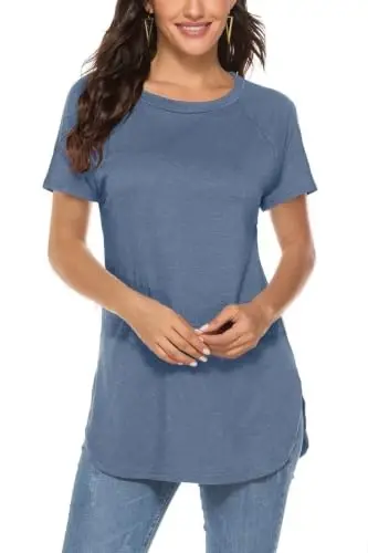 Newchoice Women's Casual Batwing Long Sleeve T Shirt Basic Loose Tunic Tops | Layering Tunics to wear with Leggings, Long Enough to Cover the Belly and Butt, Curved Rounded Hem, Round Neck Base Layers - 1