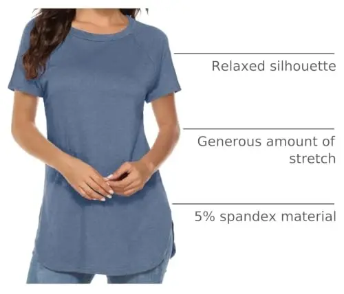 Newchoice Women's Casual Batwing Long Sleeve T Shirt Basic Loose Tunic Tops | Layering Tunics to wear with Leggings, Long Enough to Cover the Belly and Butt, Curved Rounded Hem, Round Neck Base Layers - 4