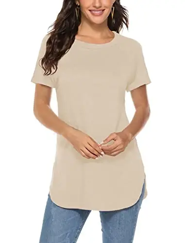 Newchoice Women's Casual Batwing Long Sleeve T Shirt Basic Loose Tunic Tops | Layering Tunics to wear with Leggings, Long Enough to Cover the Belly and Butt, Curved Rounded Hem, Round Neck Base Layers - 1