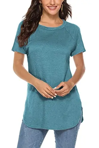 Newchoice Women's Casual Batwing Long Sleeve T Shirt Basic Loose Tunic Tops | Layering Tunics to wear with Leggings, Long Enough to Cover the Belly and Butt, Curved Rounded Hem, Round Neck Base Layers - 1