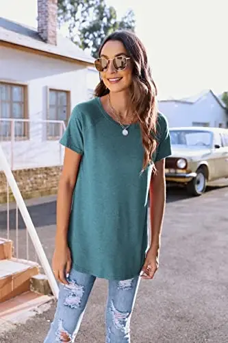 Newchoice Women's Casual Batwing Long Sleeve T Shirt Basic Loose Tunic Tops | Layering Tunics to wear with Leggings, Long Enough to Cover the Belly and Butt, Curved Rounded Hem, Round Neck Base Layers - 2
