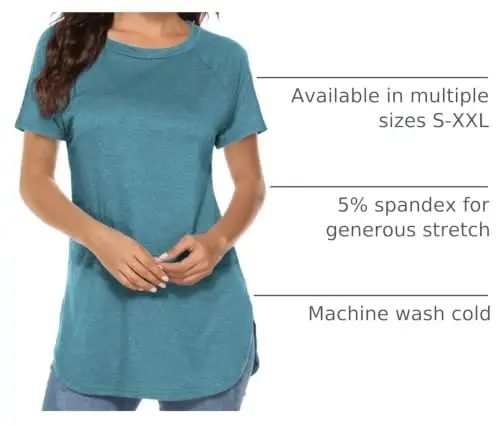 Newchoice Women's Casual Batwing Long Sleeve T Shirt Basic Loose Tunic Tops | Layering Tunics to wear with Leggings, Long Enough to Cover the Belly and Butt, Curved Rounded Hem, Round Neck Base Layers - 4