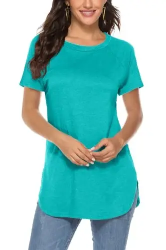 Newchoice Women's Casual Batwing Long Sleeve T Shirt Basic Loose Tunic Tops | Layering Tunics to wear with Leggings, Long Enough to Cover the Belly and Butt, Curved Rounded Hem, Round Neck Base Layers - 1