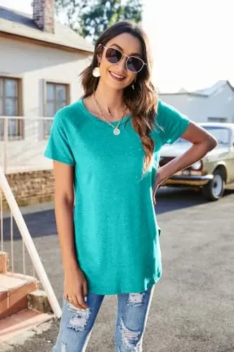 Newchoice Women's Casual Batwing Long Sleeve T Shirt Basic Loose Tunic Tops | Layering Tunics to wear with Leggings, Long Enough to Cover the Belly and Butt, Curved Rounded Hem, Round Neck Base Layers - 3