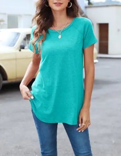 Newchoice Women's Casual Batwing Long Sleeve T Shirt Basic Loose Tunic Tops | Layering Tunics to wear with Leggings, Long Enough to Cover the Belly and Butt, Curved Rounded Hem, Round Neck Base Layers - NEWCHOICE (1)