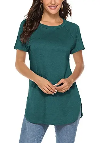 Newchoice Women's Casual Batwing Long Sleeve T Shirt Basic Loose Tunic Tops | Layering Tunics to wear with Leggings, Long Enough to Cover the Belly and Butt, Curved Rounded Hem, Round Neck Base Layers - 1