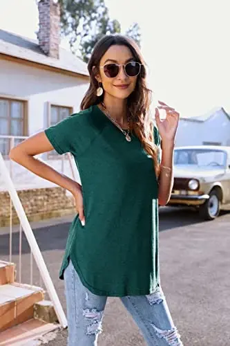 Newchoice Women's Casual Batwing Long Sleeve T Shirt Basic Loose Tunic Tops | Layering Tunics to wear with Leggings, Long Enough to Cover the Belly and Butt, Curved Rounded Hem, Round Neck Base Layers - 2
