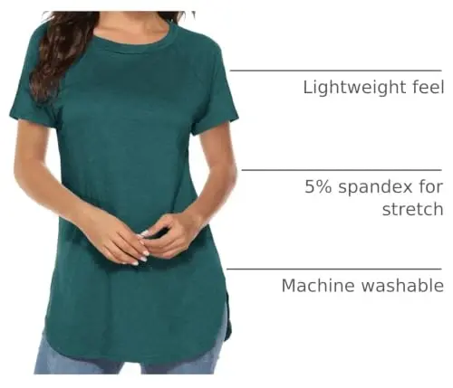 Newchoice Women's Casual Batwing Long Sleeve T Shirt Basic Loose Tunic Tops | Layering Tunics to wear with Leggings, Long Enough to Cover the Belly and Butt, Curved Rounded Hem, Round Neck Base Layers - 4