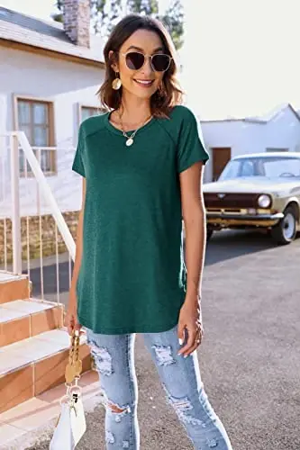 Newchoice Women's Casual Batwing Long Sleeve T Shirt Basic Loose Tunic Tops | Layering Tunics to wear with Leggings, Long Enough to Cover the Belly and Butt, Curved Rounded Hem, Round Neck Base Layers - 5