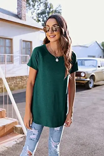 Newchoice Women's Casual Batwing Long Sleeve T Shirt Basic Loose Tunic Tops | Layering Tunics to wear with Leggings, Long Enough to Cover the Belly and Butt, Curved Rounded Hem, Round Neck Base Layers - 6