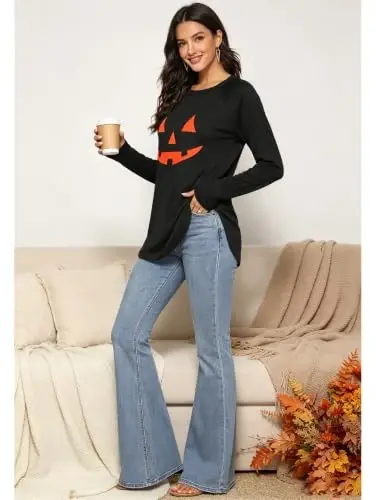 Newchoice Women's Casual Batwing Long Sleeve T Shirt Basic Loose Tunic Tops | Layering Tunics to wear with Leggings, Long Enough to Cover the Belly and Butt, Curved Rounded Hem, Round Neck Base Layers - 5