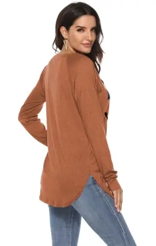 Newchoice Women's Casual Batwing Long Sleeve T Shirt Basic Loose Tunic Tops | Layering Tunics to wear with Leggings, Long Enough to Cover the Belly and Butt, Curved Rounded Hem, Round Neck Base Layers - 5