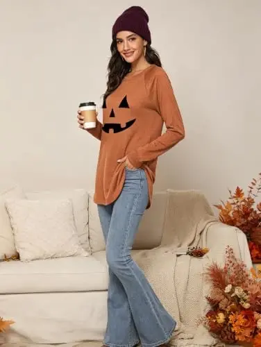 Newchoice Women's Casual Batwing Long Sleeve T Shirt Basic Loose Tunic Tops | Layering Tunics to wear with Leggings, Long Enough to Cover the Belly and Butt, Curved Rounded Hem, Round Neck Base Layers - 6