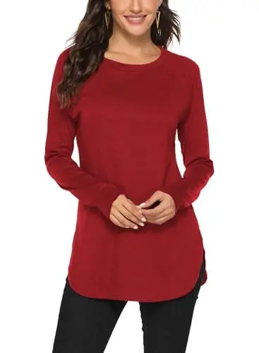 Newchoice Women's Casual Batwing Long Sleeve T Shirt Basic Loose Tunic Tops | Layering Tunics to wear with Leggings, Long Enough to Cover the Belly and Butt, Curved Rounded Hem, Round Neck Base Layers - 1