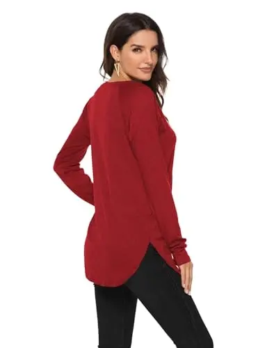 Newchoice Women's Casual Batwing Long Sleeve T Shirt Basic Loose Tunic Tops | Layering Tunics to wear with Leggings, Long Enough to Cover the Belly and Butt, Curved Rounded Hem, Round Neck Base Layers - 5