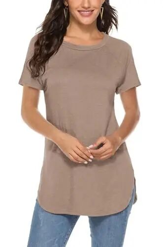 Newchoice Women's Casual Batwing Long Sleeve T Shirt Basic Loose Tunic Tops | Layering Tunics to wear with Leggings, Long Enough to Cover the Belly and Butt, Curved Rounded Hem, Round Neck Base Layers - Newchoice
