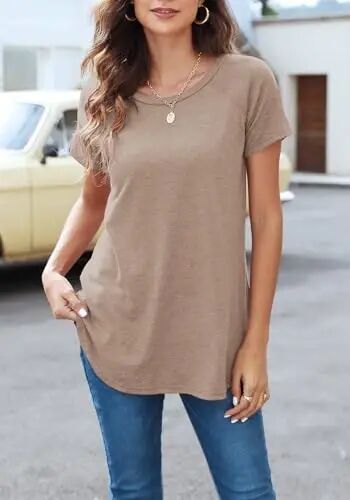 Newchoice Women's Casual Batwing Long Sleeve T Shirt Basic Loose Tunic Tops | Layering Tunics to wear with Leggings, Long Enough to Cover the Belly and Butt, Curved Rounded Hem, Round Neck Base Layers - Newchoice (1)