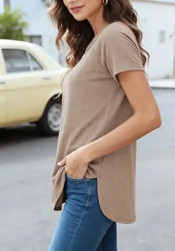 Newchoice Women's Casual Batwing Long Sleeve T Shirt Basic Loose Tunic Tops | Layering Tunics to wear with Leggings, Long Enough to Cover the Belly and Butt, Curved Rounded Hem, Round Neck Base Layers - 3