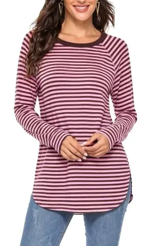 Newchoice Women's Casual Batwing Long Sleeve T Shirt Basic Loose Tunic Tops | Layering Tunics to wear with Leggings, Long Enough to Cover the Belly and Butt, Curved Rounded Hem, Round Neck Base Layers - 1