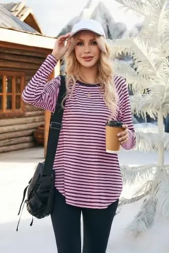 Newchoice Women's Casual Batwing Long Sleeve T Shirt Basic Loose Tunic Tops | Layering Tunics to wear with Leggings, Long Enough to Cover the Belly and Butt, Curved Rounded Hem, Round Neck Base Layers - 4