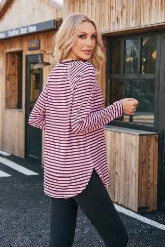 Newchoice Women's Casual Batwing Long Sleeve T Shirt Basic Loose Tunic Tops | Layering Tunics to wear with Leggings, Long Enough to Cover the Belly and Butt, Curved Rounded Hem, Round Neck Base Layers - 5