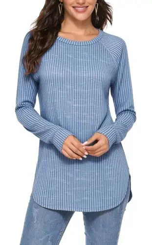 Newchoice Women's Casual Batwing Long Sleeve T Shirt Basic Loose Tunic Tops | Layering Tunics to wear with Leggings, Long Enough to Cover the Belly and Butt, Curved Rounded Hem, Round Neck Base Layers - 1