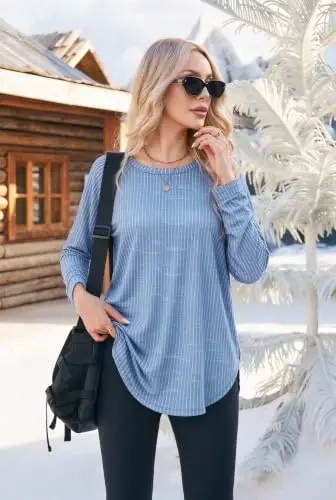 Newchoice Women's Casual Batwing Long Sleeve T Shirt Basic Loose Tunic Tops | Layering Tunics to wear with Leggings, Long Enough to Cover the Belly and Butt, Curved Rounded Hem, Round Neck Base Layers - 3