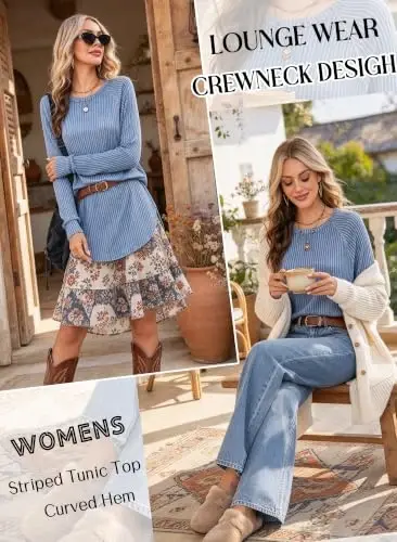 Newchoice Women's Casual Batwing Long Sleeve T Shirt Basic Loose Tunic Tops | Layering Tunics to wear with Leggings, Long Enough to Cover the Belly and Butt, Curved Rounded Hem, Round Neck Base Layers - 4