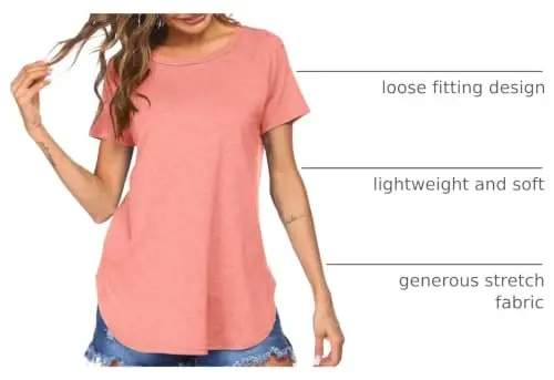 Newchoice Women's Casual Batwing Long Sleeve T Shirt Round Neck Basic Loose Tunic Tops 