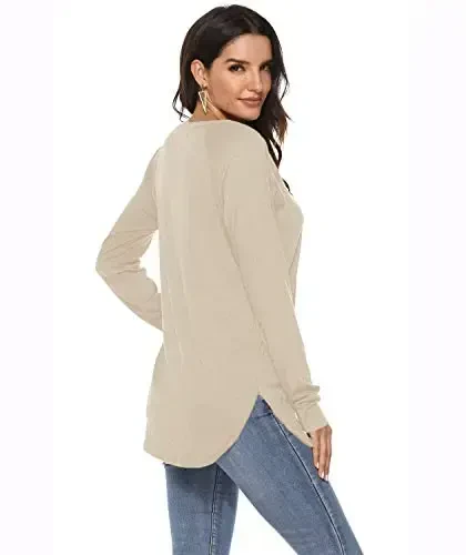 Newchoice Women's Casual Batwing Long Sleeve T Shirt Round Neck Basic Loose Tunic Tops - 5