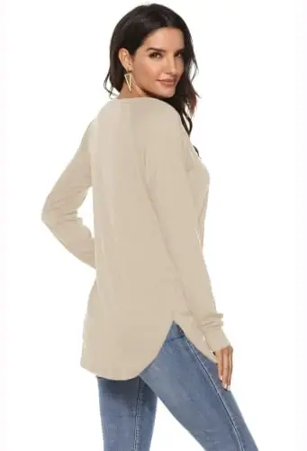 Newchoice Women's Casual Batwing Long Sleeve T Shirt Round Neck Basic Loose Tunic Tops - 4
