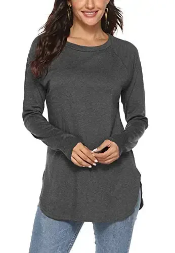 Newchoice Women's Casual Batwing Long Sleeve T Shirt Round Neck Basic Loose Tunic Tops - NEWCHOICE