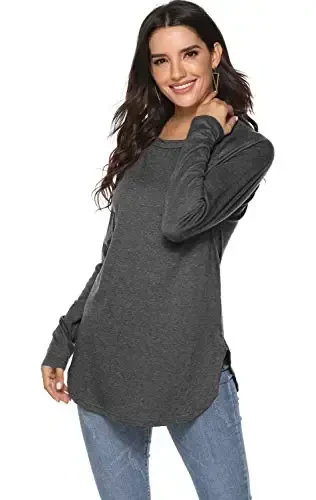 Newchoice Women's Casual Batwing Long Sleeve T Shirt Round Neck Basic Loose Tunic Tops - 2