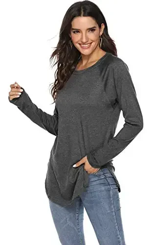Newchoice Women's Casual Batwing Long Sleeve T Shirt Round Neck Basic Loose Tunic Tops - 3