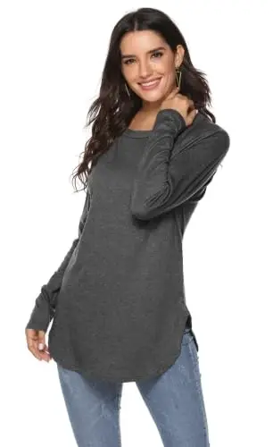 Newchoice Women's Casual Batwing Long Sleeve T Shirt Round Neck Basic Loose Tunic Tops - 2