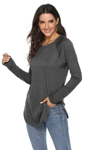 Newchoice Women's Casual Batwing Long Sleeve T Shirt Round Neck Basic Loose Tunic Tops - 3