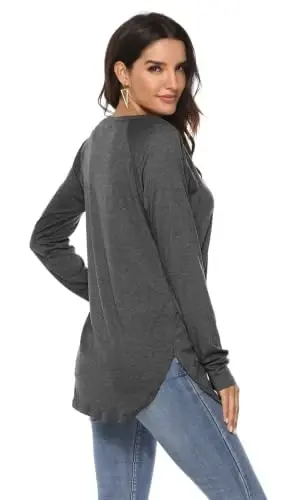 Newchoice Women's Casual Batwing Long Sleeve T Shirt Round Neck Basic Loose Tunic Tops - 4