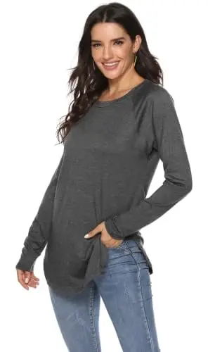 Newchoice Women's Casual Batwing Long Sleeve T Shirt Round Neck Basic Loose Tunic Tops - 5