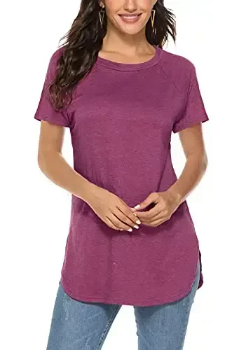 Newchoice Women's Casual Batwing Long Sleeve T Shirt Round Neck Basic Loose Tunic Tops 